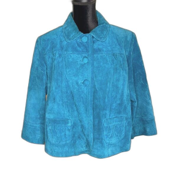 Chico’s | Suede Leather Teal Jewel Tone Swing Coat | Size Large (Chico’s 2) - Picture 1 of 12